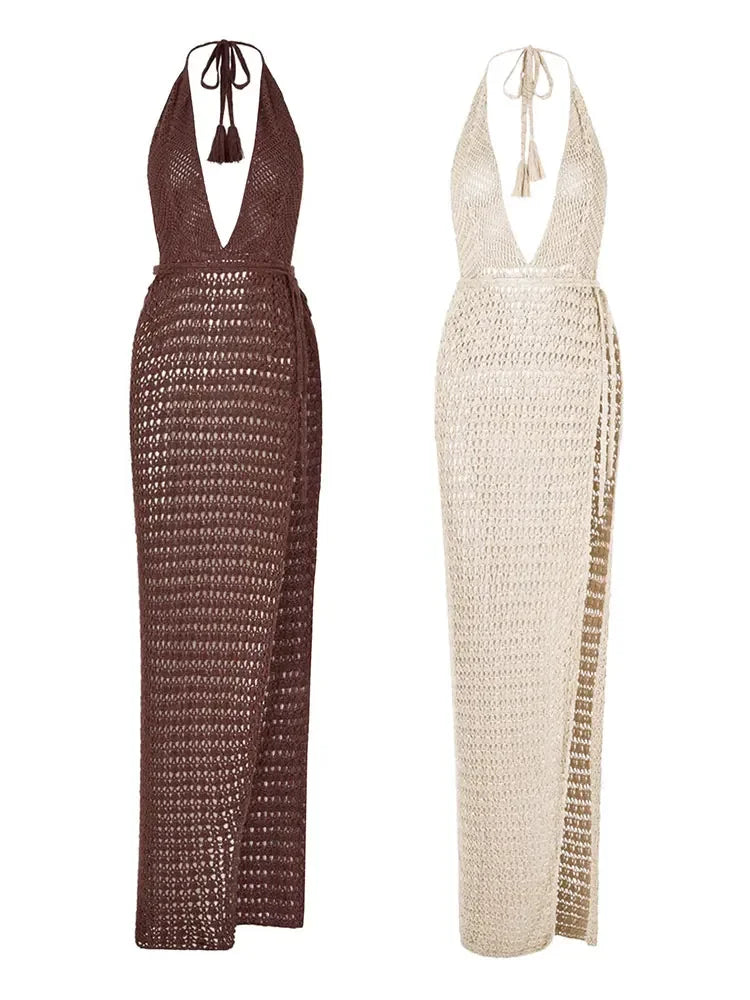 Knitted Deep Halter Dress